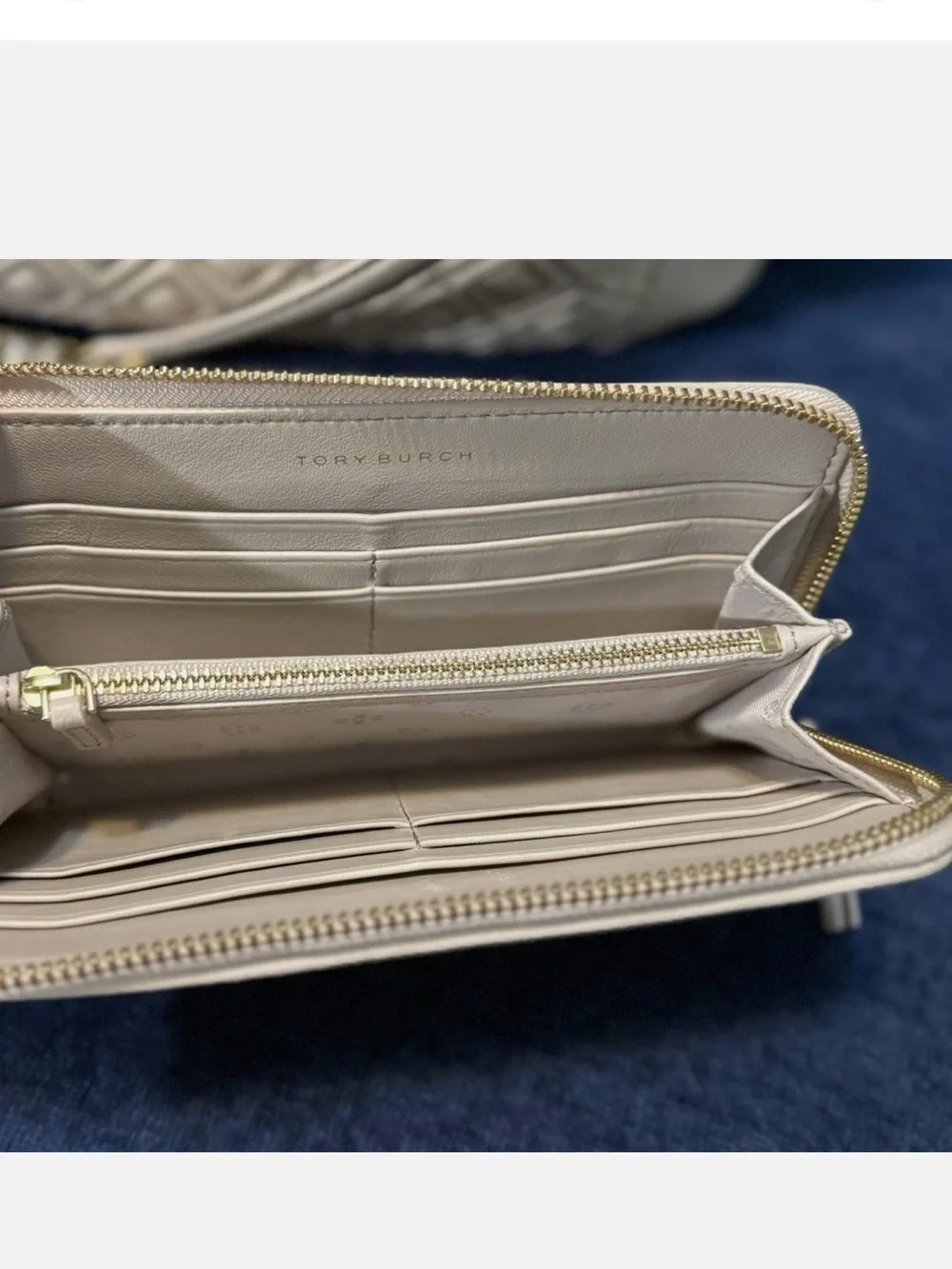 Tory Burch Cream Quilted Leather Shoulder Tote with Tassel & Wallet